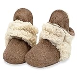 Zutano Unisex Fleece Baby Booties with Organic Cotton Lining, Newborn Essentials, Mocha Heather Furry, 6 Months