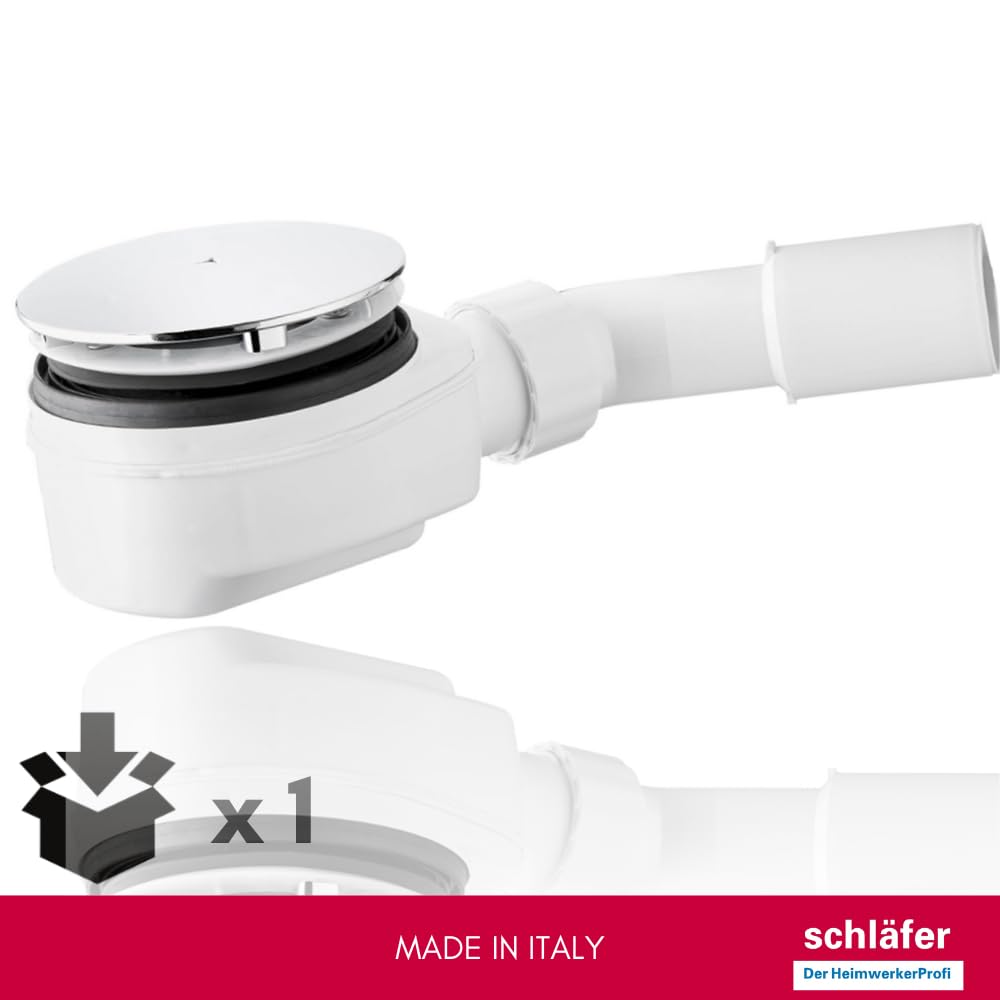 Schläfer 4397006 | Sifone Piatto Doccia Piletta di Scarico per Piatto Doccia Sifonata Ispezionabile, per foro doccia diam 90 mm, Tappo Coperchio Cromato Tubo di scarico diam 40/50 mm