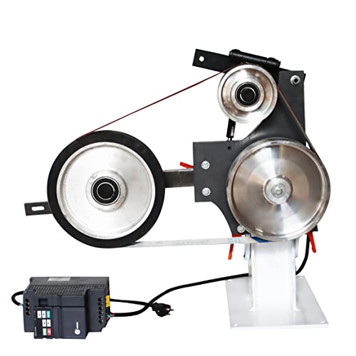 INTSUPERMAI 110V Variable Speed 2X71 inch Vertical and Horizontal Frequency Conversion Industrial Grade Belt Grinder Belt Sander Knife Grinder Equipped with Three Sets of Grinding Wheels and Base