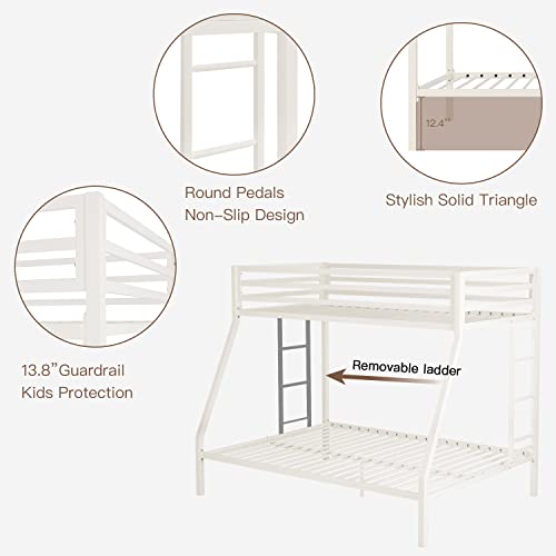 ikalido Metal Bunk Bed For Junior, Twin Over Full Size Beds With Sturdy Guard Rail & Removable Ladder, Space-Saving/Noise Free/Matte White - Image 6