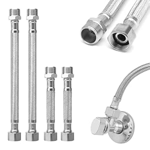 Flexschlauch 3/8, 4 Stück 304 Edelstahl Flexschlauch, Panzerschlauch 3/8 Zoll, Flexibler Schlauch, Wasseranschluss VerläNgerung für Wasserhahn Eckventil In Wc, Bad und KüChe(20cm/10cm)