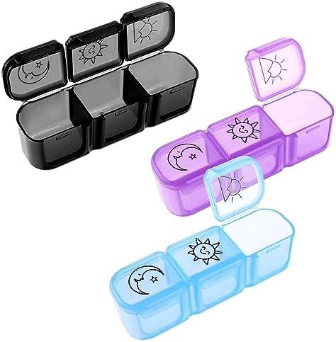 WLLHYF 3 Pcs Pill Organizer 3 Times a Day 3 Compartments Pill Case Small Portable Pill Box Medicine Organizer Vitamin Container for Outdoor Travel Camping