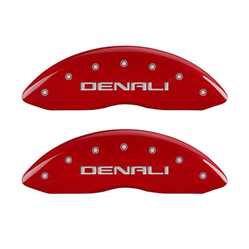 Image of MGP Brake Caliper Covers Compatible with 2015-2020 GMC Yukon (Requires 18 inch+ Wheels) Powder-Coated Finish, 4 PCS Front and Rear - Red, Denali Engraving