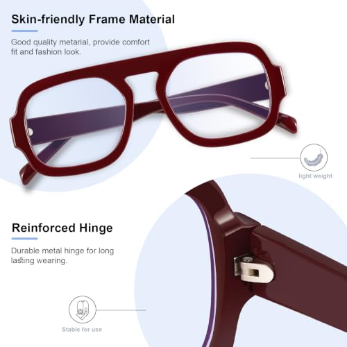 Image of Aviator Blue Light Blocking Glasses for Women Men Square Flat Top Computer TV Eyeglasses Anti Eyestrain
