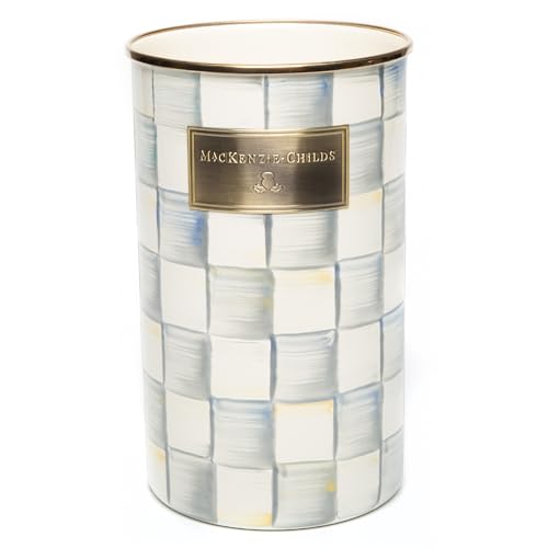 MACKENZIE-CHILDS Enamel Utensil Holder, Kitchen Utensil Holder for Countertop, Storage Caddy, Gray-and-White Sterling Check