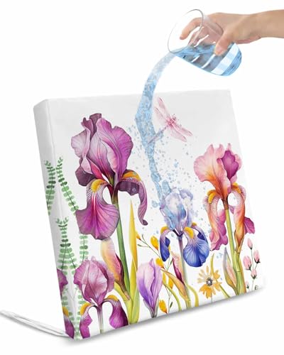 Pinroote Spring Floral Patio Cushion Covers, Outdoor Cushion Covers Waterproof Seat Cushion Slipcovers, Pink Blue Vintage Flowers Botanical Chair Cushion Cover for Garden Sofa 22