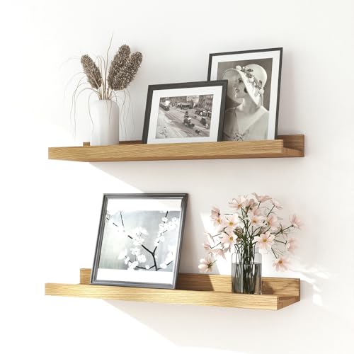 Image of Oak Floating Shelves for Wall Decor, 16 in Shelf with Lip, 2 Set