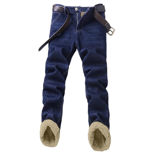 Men's Jeans Fleece Lined Thickened Denim Pants Loose Straight Fit Stretchy Fall Winter Warm Casual Style Trousers3