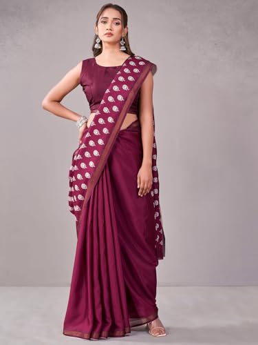 Image of Satrani Women's Silk Printed Saree with Unstitched Blouse Piece