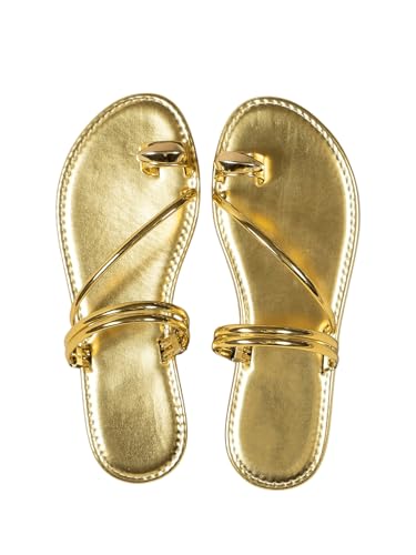 Verdusa Women's Metallic Open Toe Ring Sandals Summer Strappy Flat Sandals