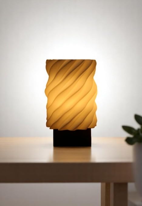 rivelle spiro - home decor luxury lamp | stratified 3d printed pla, black, white, led, living room, bedroom, tabletop, energy efficient
