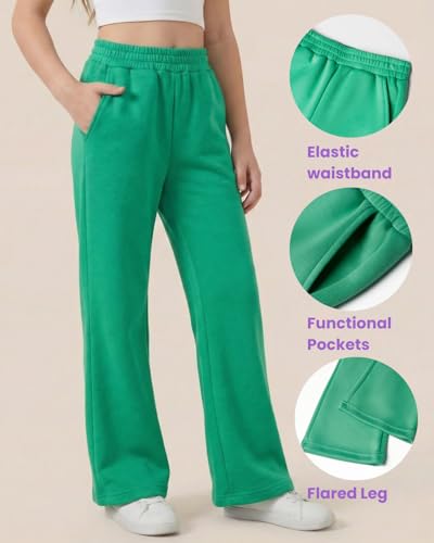 Image of WELAKEN Girls Sweatpants for Casual & Athletic - Kids Flared Pants Bell-Bottom Trousers with Pockets