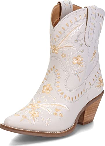 Dingo Womens Primrose Embroidered Floral Snip Toe Boots Ankle Low Heel 1-2" - White - Size 7.5 M #TOP23