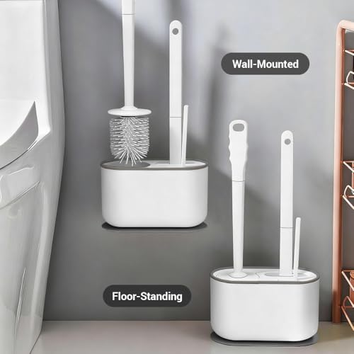 Image of Toilet Brush Set, Bathroom Accessories, Toilet Bowl Cleaners, Deep Cleansing Multifunctional Hanging Toilet Brush Set for Bathroom(Pearl White)