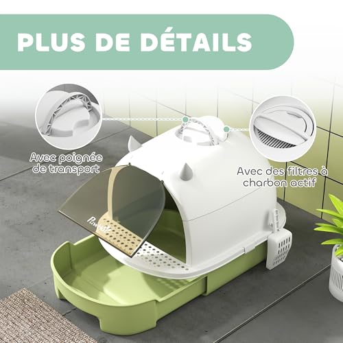 Bac à litière fermé chat PawHut vert, nettoyage facile pour la maison