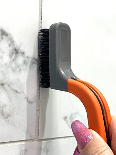 2 Alazco Soft-Grip Handle Heavy-Duty Tile Grout Brush - Accid Proof Extra-Stiff Bristles - Narrow Brush For Hard To Reach Areas Multi-Purpose #TOP2