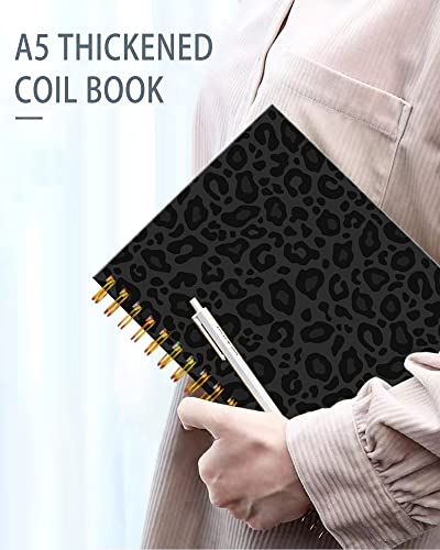 Iampanda Spiral Journal Notebook,Strong Twin-Wire Binding With Premium Paper For Girl Women,Cool Cheetah 60 Sheets A5 College Ruled Notebook/Journal,Perfect For School Office Home Gifts,Black Leopard Skin #TOP3