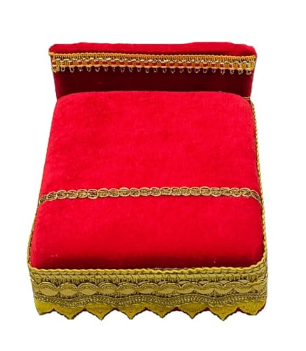 Image of RD Handicraft Thakur ji Bed, Laddu Gopal ji Bed, Bal Gopal ji Bed with Blanket Silk All Purpose Chowki |Tomato (17x16x10 cm)