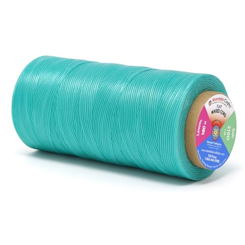 Mandala Crafts Aquamarine Flat Waxed Thread for Leather Sewing - 197 Yds 210D 1mm Polyester Leather Thread String Waxed Cord for Leatherwork, Beading, Bookbinding, Hand Stitching