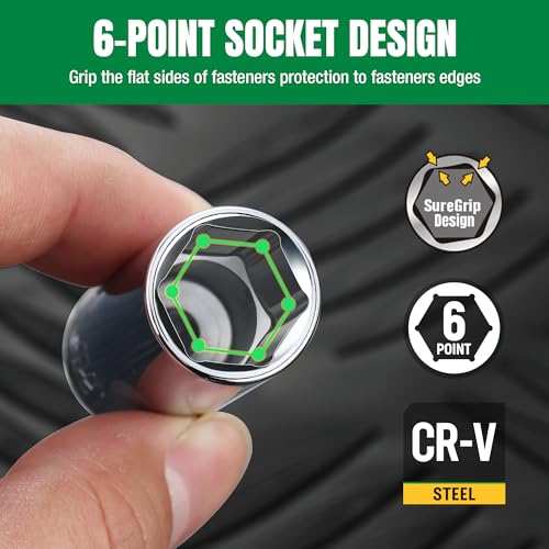 Douilles profondes SAE en acier CR-V robuste avec profil à 6 points