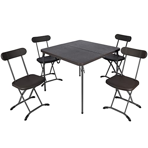REDCAMP Folding Card Table and Chair Set for Adults Indoor Outdoor Use,Quick Storage and Portability -Brown 5 Pieces