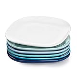 Sweese 153.003 Porcelain Square Dessert Salad Plates - 7.4 Inch - Set of 6, Cool Assorted Colors