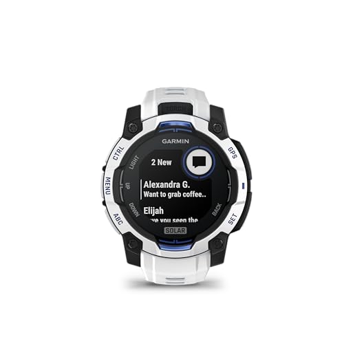 Image of Garmin Instinct 3 - 45 mm, Solar, Rugged Outdoor GPS Smartwatch, Built-in Flashlight, Supernova Collection Limited Edition Color, Whitestone with Whitestone /Bolt Blue Silicone Band