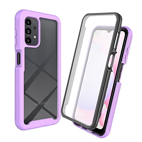 for Samsung Galaxy A52S 5G / A52 5G / A52 4G Case with Built-in Screen Protector, 360 Full Body Protective Cover Heavy Duty Anti-Scratch Shockproof Slim Silicone Bumper Clear Phone Case, Purple