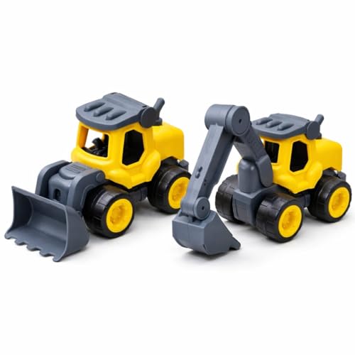Image of JCB Construction Vehicle Toy Set for Kids | Bulldozer & Excavator Engineering Trucks | Construction Toys | Sand Play Truck Toys for Boys & Girls Age 2-7 Years | Birthday Gift