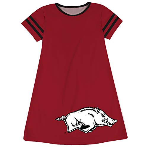 Arkansas Razorbacks Big Logo Red Stripes Short Sleeve A Line Dress