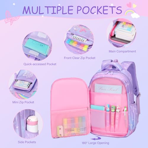 Kids School Backpack for Girls, Rainbow Bookbag Backpack with 14OZ Kids Water Bottle, Lunch Bag Set for Girls Kid Teens Middle School Student, Girl Backpacks for Schools (4pcs Water Bottle)3