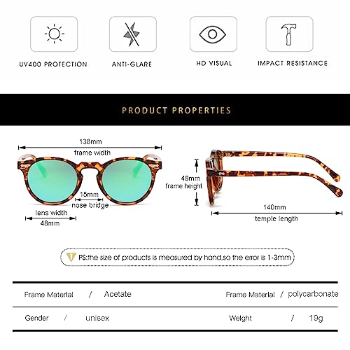 Image of Gleyemor Vintage Polarized Sunglasses for Men Round Sunglasses UV400 Protection Retro Hand-crafted Acetate Frame