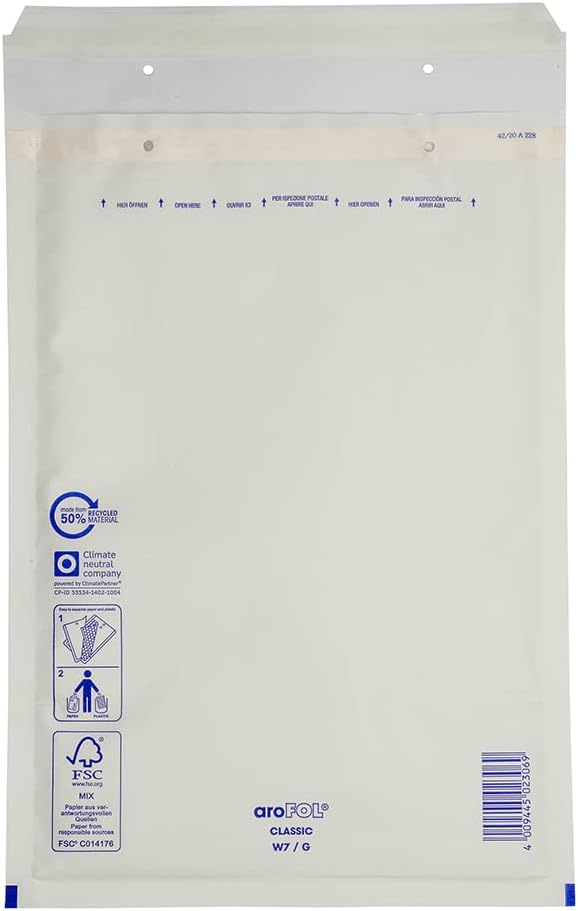 100 x Bubble Wrap Protective Bags White Size G / 7 250 x 350 mm Bubble Wrap Protective Bag Envelopes