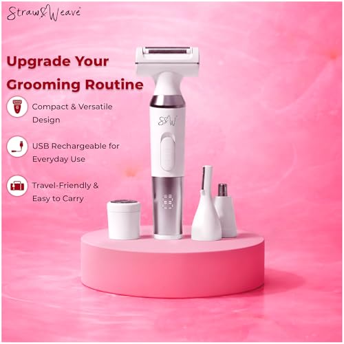 Image of Facial Hair Removal Machine|Eyebrow Trimmer & Epilator|Trimmer For Women Private Part|2 In 1 Trimmer 400 mAh Battery 1 Year Warranty|Painless Hair Removal Machine|Nose Hairs Remover,White (4 in 1)