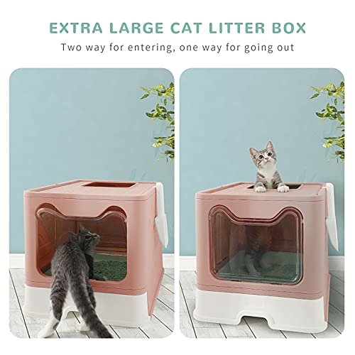KITTYWOO-Foldable-Cat-Litter-Box-with-Lid-Jumbo-Drawer-Cat-Litter-Pan-Top-Entry-Cat-Litter-Hooded-Box-Large-Anti-Splashing-Cat-Toilet-for-No-Mess-Pink-20-L-x-16-W-x-15-H