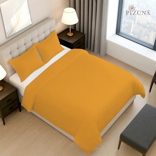 Image of Pizuna 100% Cotton Duvet Cover Double Bed, 400 Thread Count Long Staple Cotton Sateen Weave Quilt Cover 90X100 Inch, Comforter Cover King Size Double Bed with 4 Corner Ties, Honey Gold