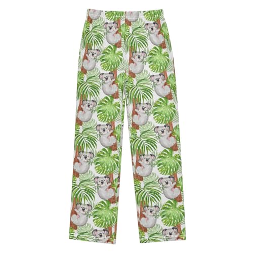 Koala Palm Leaf Boys Long Pants Soft Trousers Elastic Waist Kids Lounge Bottoms with Pockets S-XL