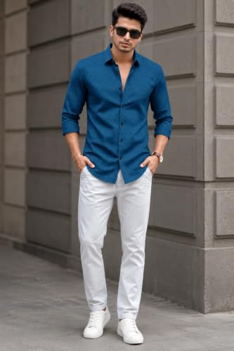 Image of The Kab's Men Casual Shirt | Textured Cotton Fabric Regular Fit Shirts for Men Stylish | Full Sleeve Shirt for Man | Comfortable Breathable Fabric | Perfect for Casual Office and Outing Wear