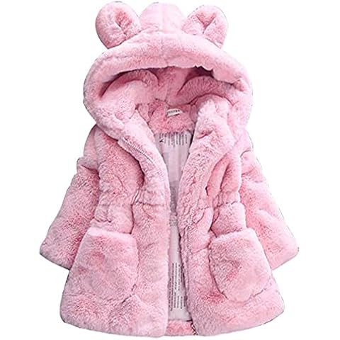 RUOGU Girls Winter Fleece Coats Ear Hooded Faux Fur Warm Jacket Hoodies Outwear (Pink, 7-8 Years) Cover