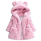 Girls Winter Fleece Coats Ear Hooded Faux Fur Warm Jacket Hoodies Outwear (Pink, 5-6 Years)