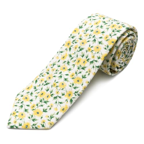 Image of Cotton Floral Ties for Men 2.76 inch Men's Skinny Tie Linen Flower Printed Neck Tie for Wedding Dating Party