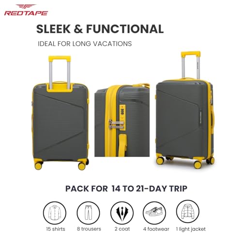 Image of Red Tape 8 Wheels Trolley Bag Set of 2 (Large + Medium) | Olive & Yellow Hard Case Polypropylene Luggage | 360 Wheeling Suitcase for Men & Women | Durable Travel Trolley Bags for Business & Vacation