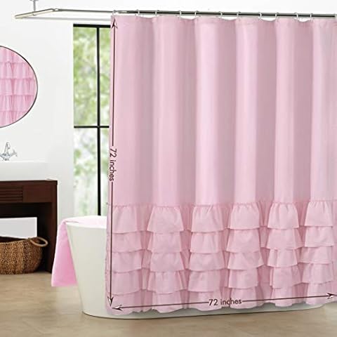 WestWeir Ruffle Shower Curtain Sets - Pink Color Bathroom Curtains 72 inches Long Cover