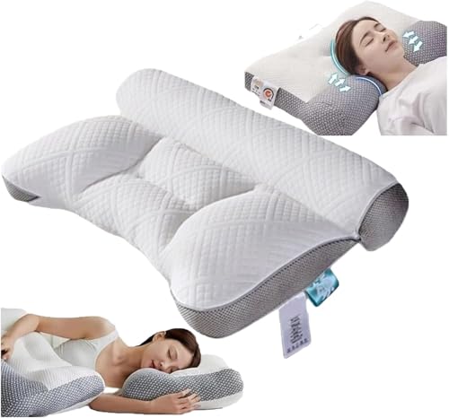 Orthopädisches Schlafapnoe-Kissen mit Ohrschlitz, ergonomisches Nackenstützkissen für Seiten-, Rücken- und Bauchschläfer, atmungsaktiv & waschbar, Anti-Schnarch-Kissen (Grau)