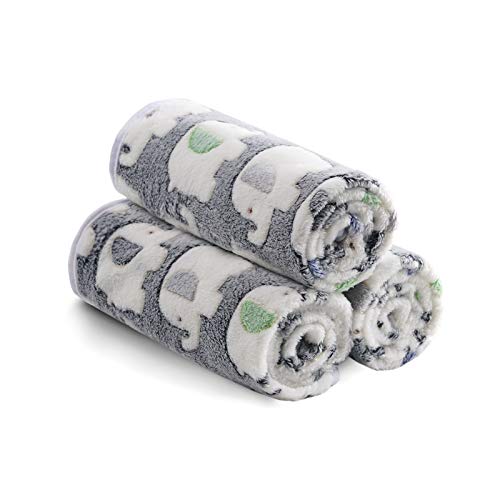 Image of 1 Pack 3 Blankets Super Soft Fluffy Premium Cute Elephant Pattern Pet Blanket Flannel Throw for Dog Puppy Cat Dark Grey Large(41x31 inch)