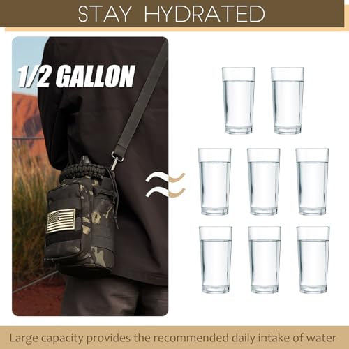 Image of Half Gallon Water Bottle with Sleeve - 64 Oz Insulated Water Jug with Strap Stainless Steel Big Gym Water Bottles for Men Sports Workout Hiking Camo Black