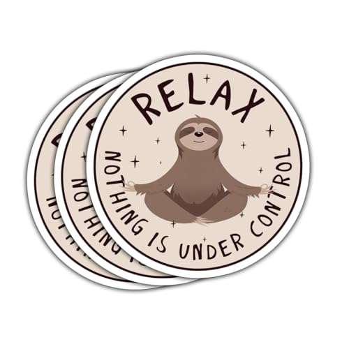 Image of 3 Pcs Relax Nothing is Under Control Sticker Chilling Sloth Yoga Stickers, Funny Sarcastic Adults Decal Inspirational Quote - Vinyl Sticker 3 Inches for Water Bottles Laptop Phone Car Helmet Hard Hat