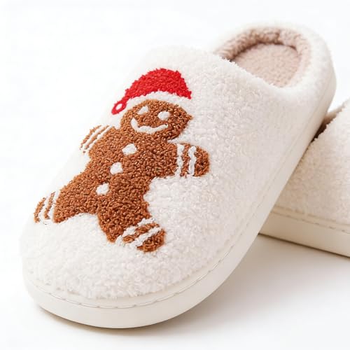 Image of Christmas Slippers Winter Warm Plush Pattern Slippers Soft Non-Slip Indoor House Shoes for Men Women