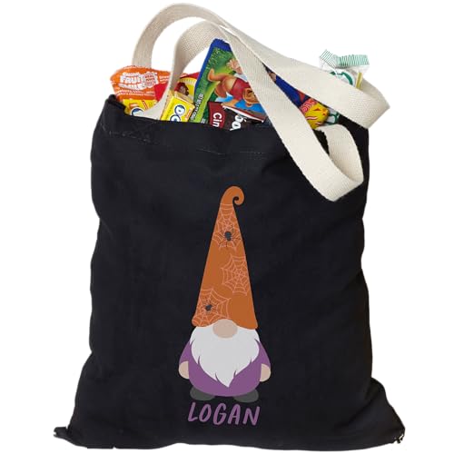 Personalization Universe Halloween Gnome Personalized Treat Bag - 100% Cotton Canvas Tote Bag with Name - 13