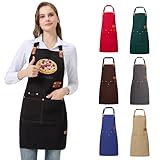 Gloryage Personalized Waterproof Canvas Apron with Custom Picture Logo - Cross Back Work Apron for Men Women - Heavy Duty 4 Pockets Bib for Chef Barista BBQ Artist Shop Uniform (Black(Woman)